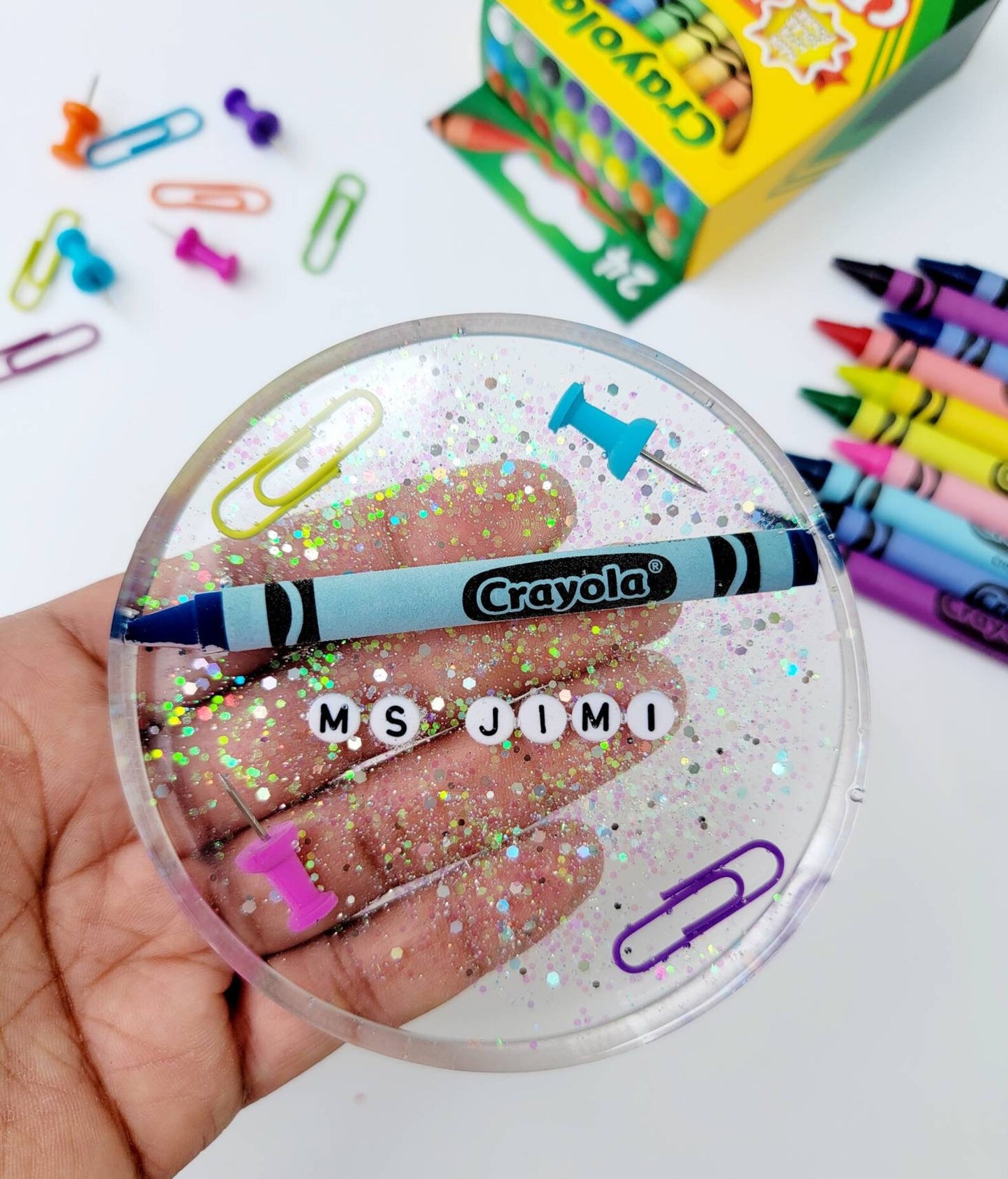 Sparkles and Crayon Teacher Coaster